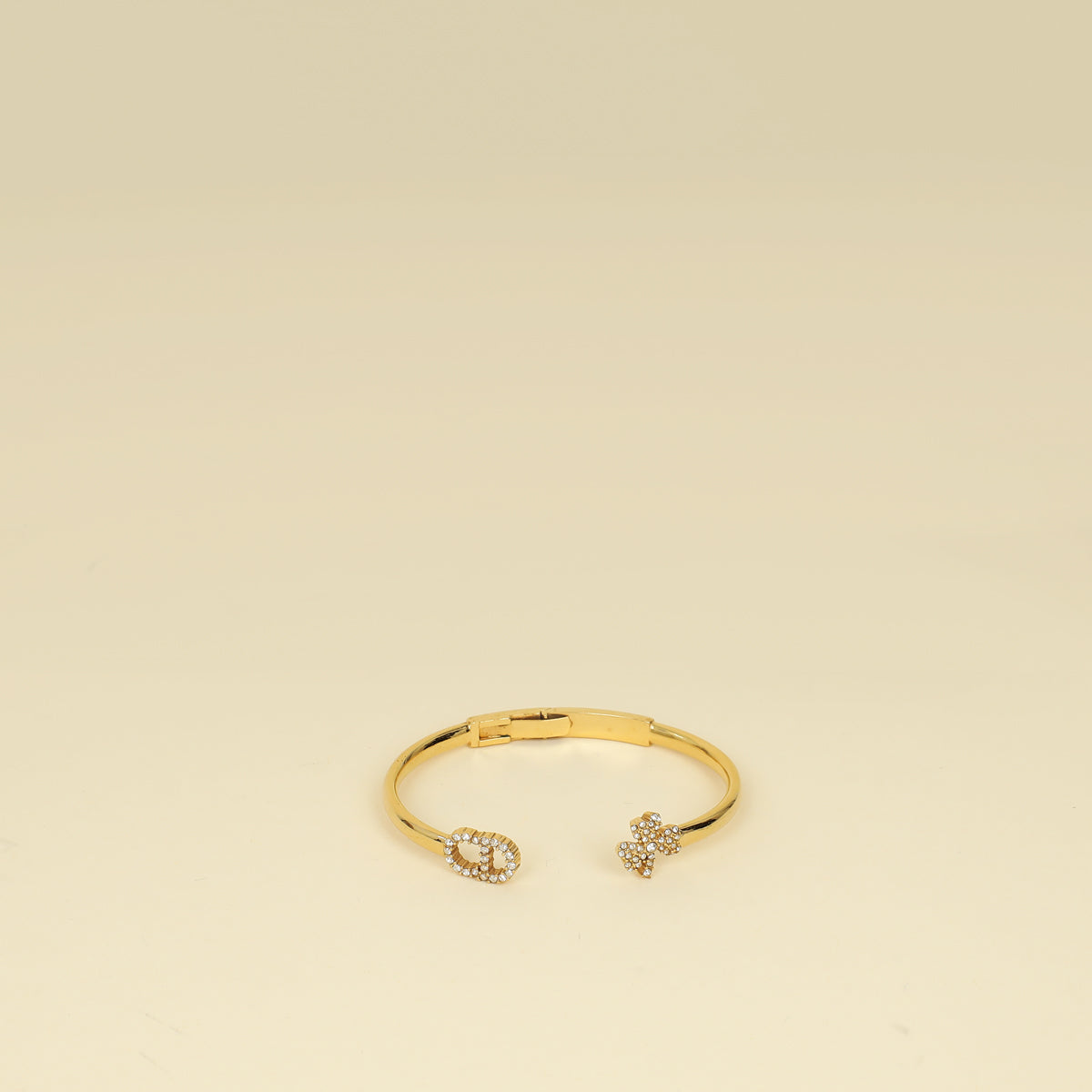 Dior Jewelry Christian CD Clover Crystal Cuff Bracelet Gold