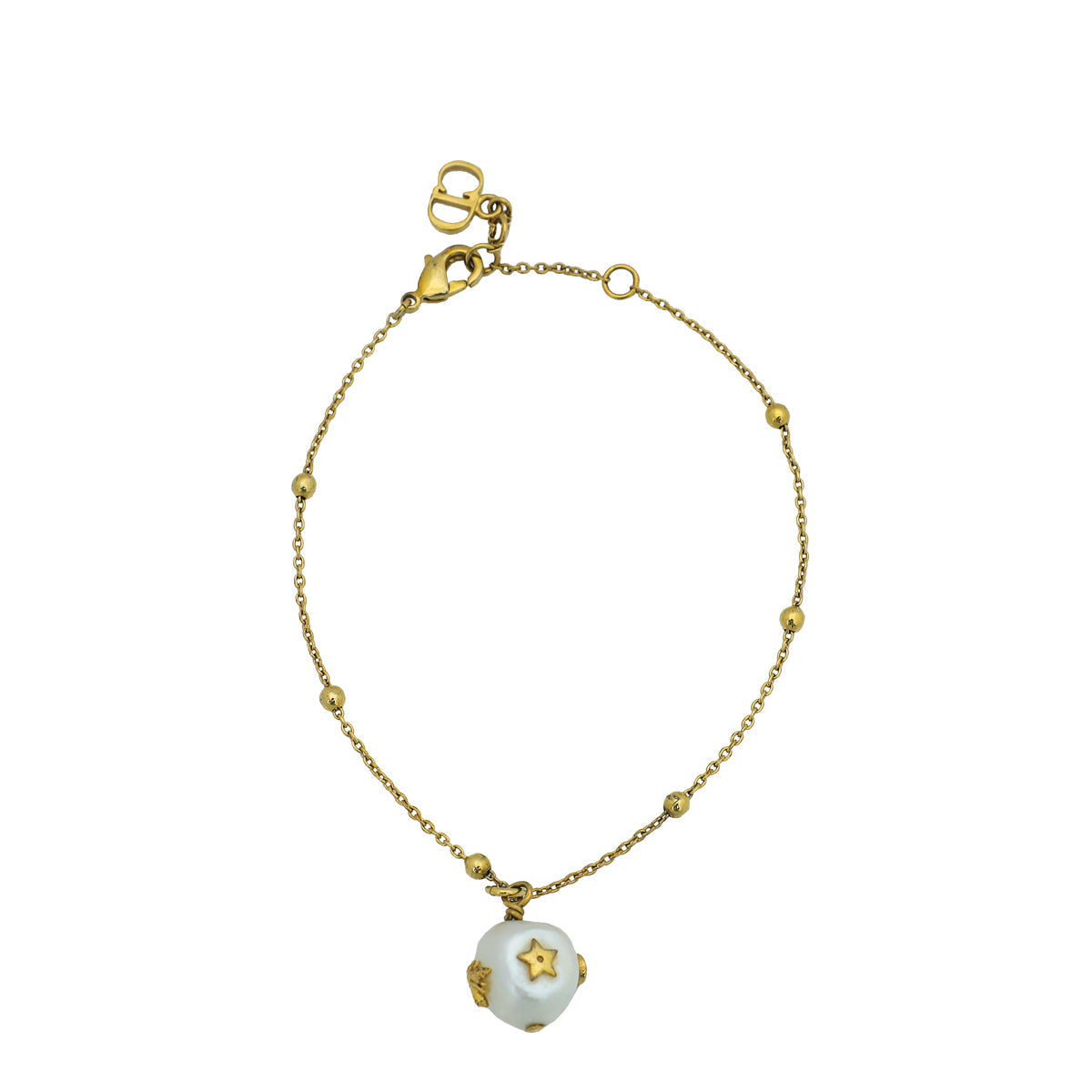 Dior Jewelry Christian Finish Pearl Bee Star Station Bracelet Gold
