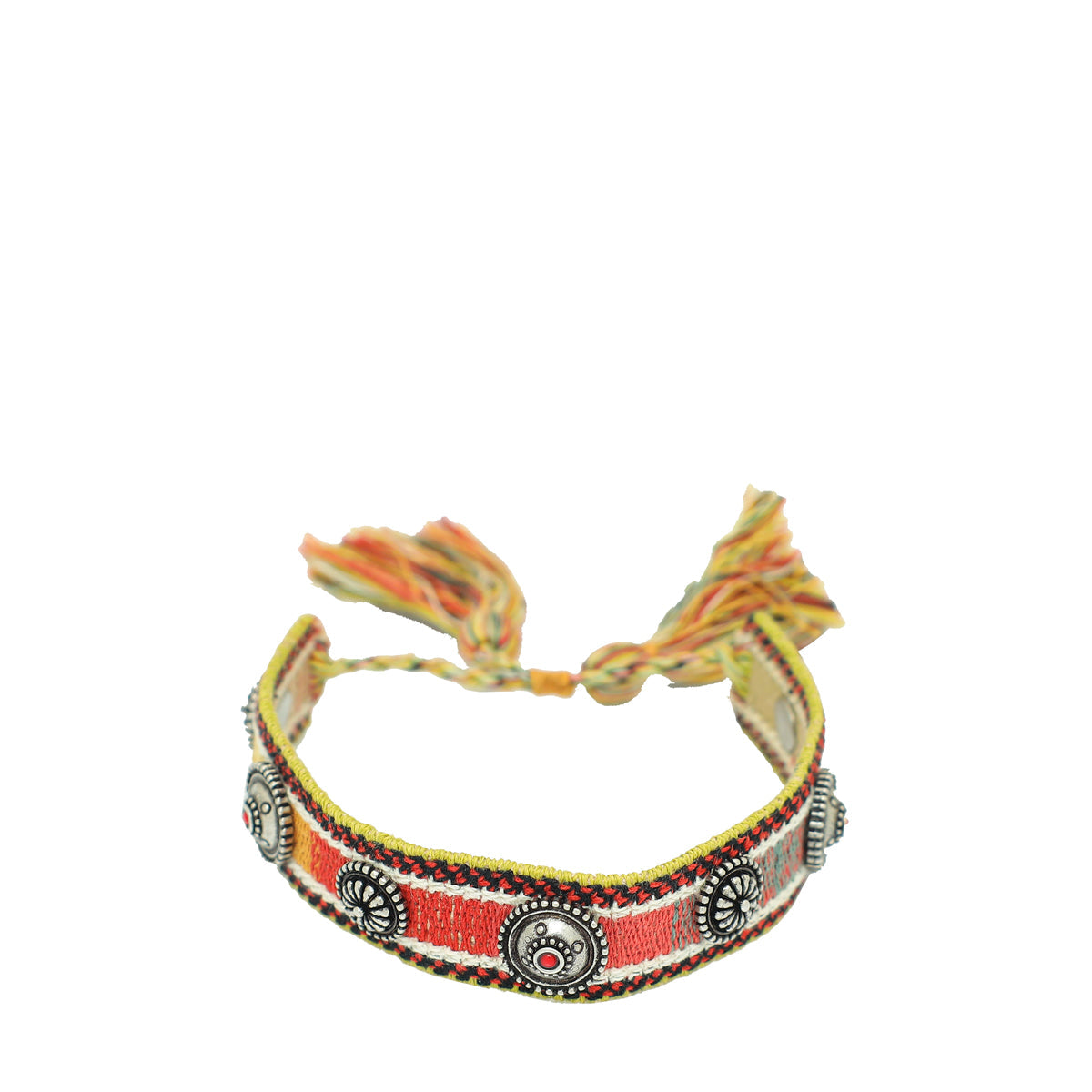 Dior Jewelry Christian Medallion Studded Cotton Bracelet Multicolor