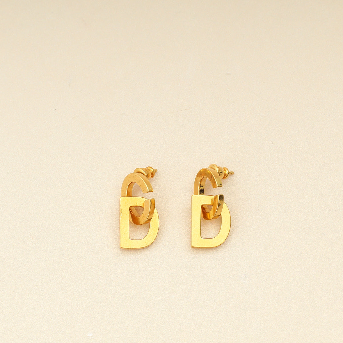 Dior Jewelry Christian Finish CD Drop Stud Earrings Gold