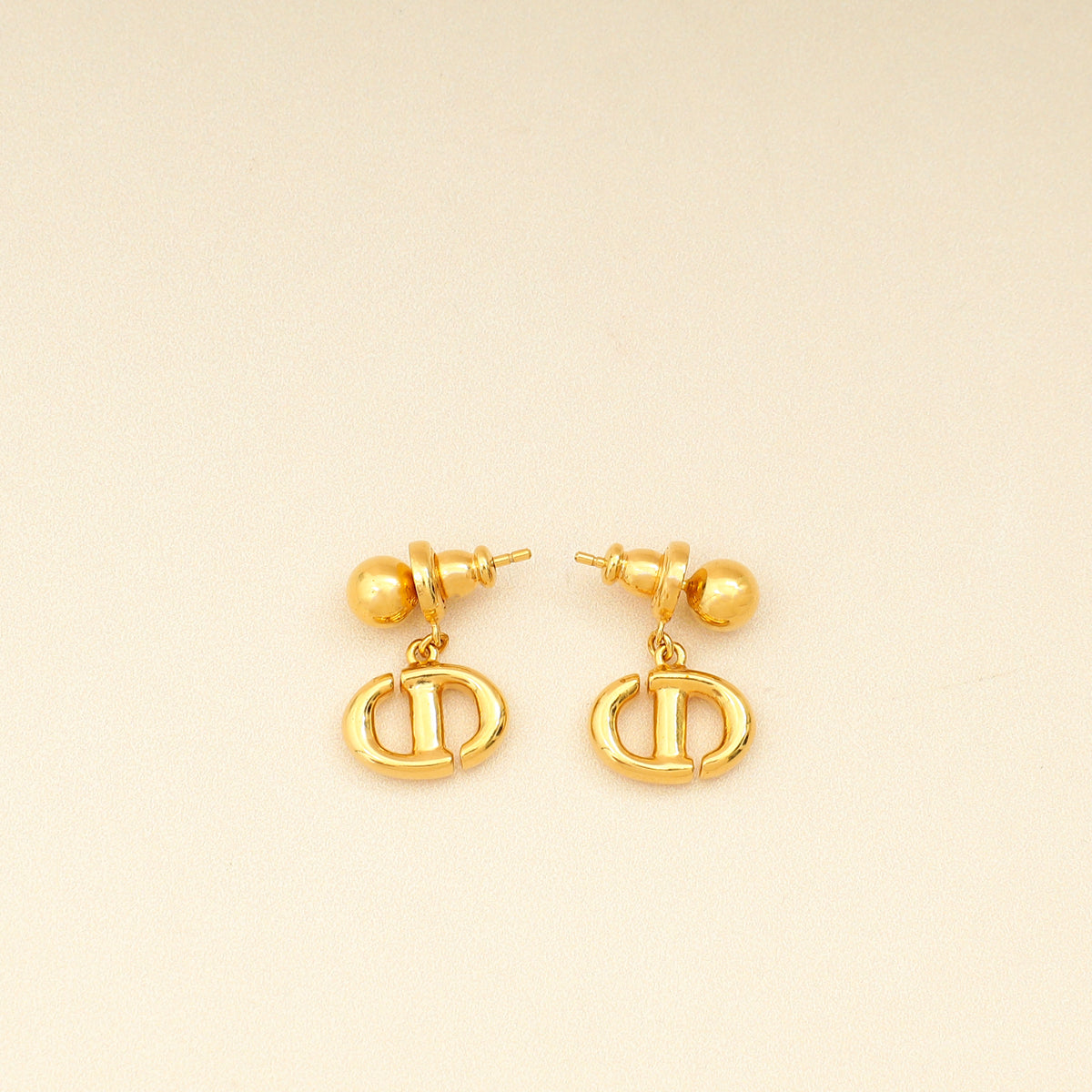 Dior Jewelry Christian CD Earrings Gold Navy