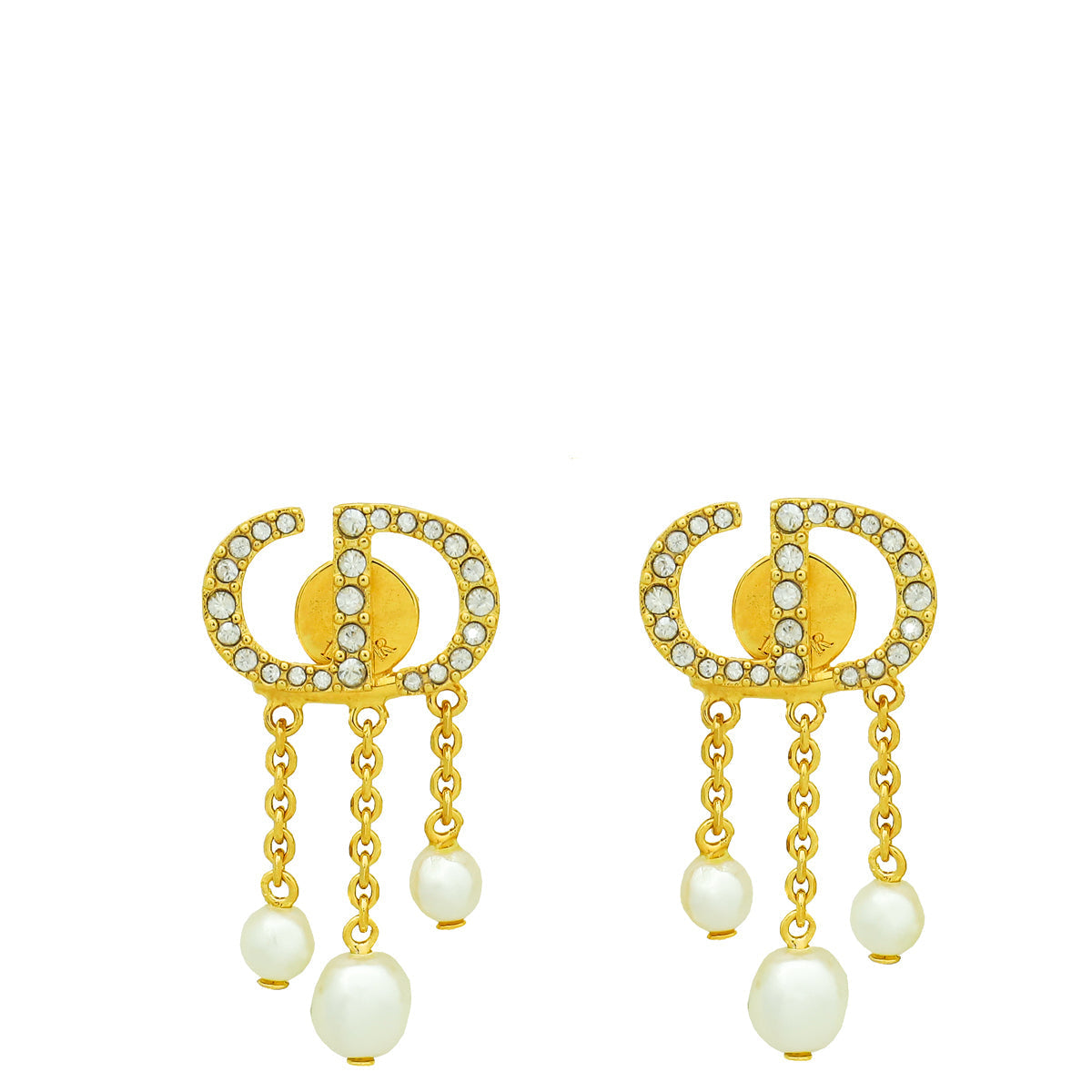 Dior Jewelry Christian Petit CD Crystal Pearl Drop Earrings