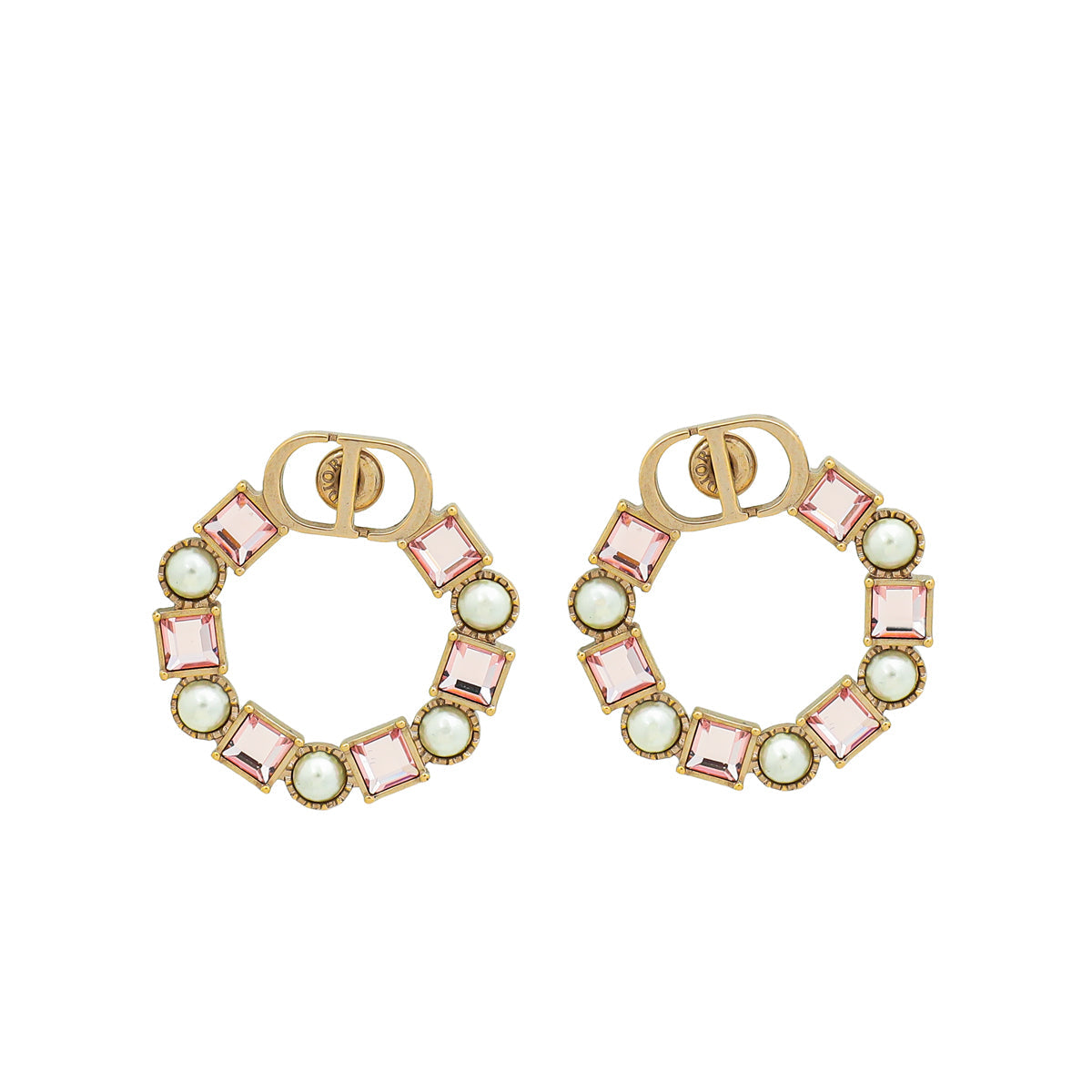 Dior Jewelry Christian Bronze Petit CD Crystal Pearl Earrings