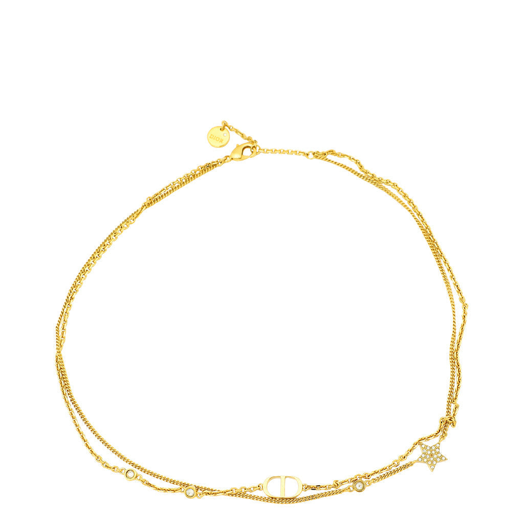 Dior Jewelry Christian Tone Petit CD Crystal Double Necklace Gold