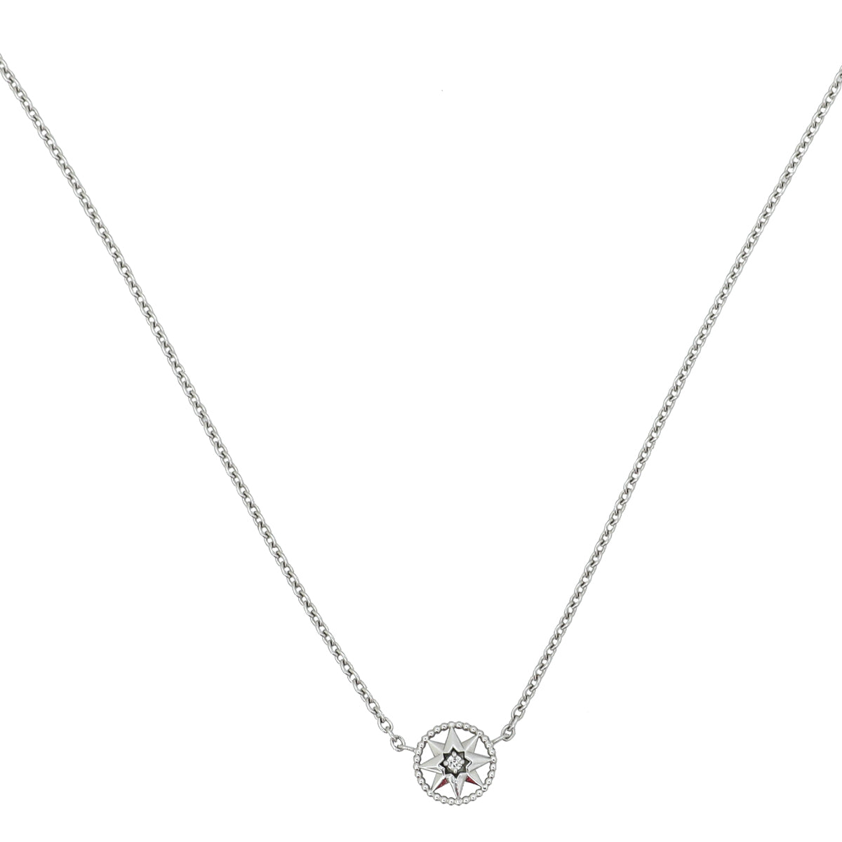 Dior Jewelry Christian 18K Diamond Rose Des Vents Necklace White Gold