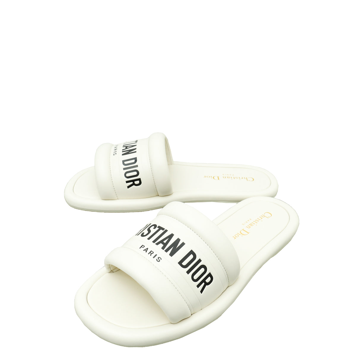 Dior Shoe Christian Off Every-D Flat Mules 37 White Embossed Shoes