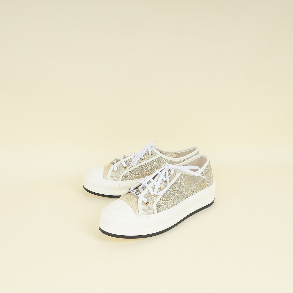 Dior Shoe Christian Walk'n' Lace Embroidery With Macramé Effect Gold Shoes