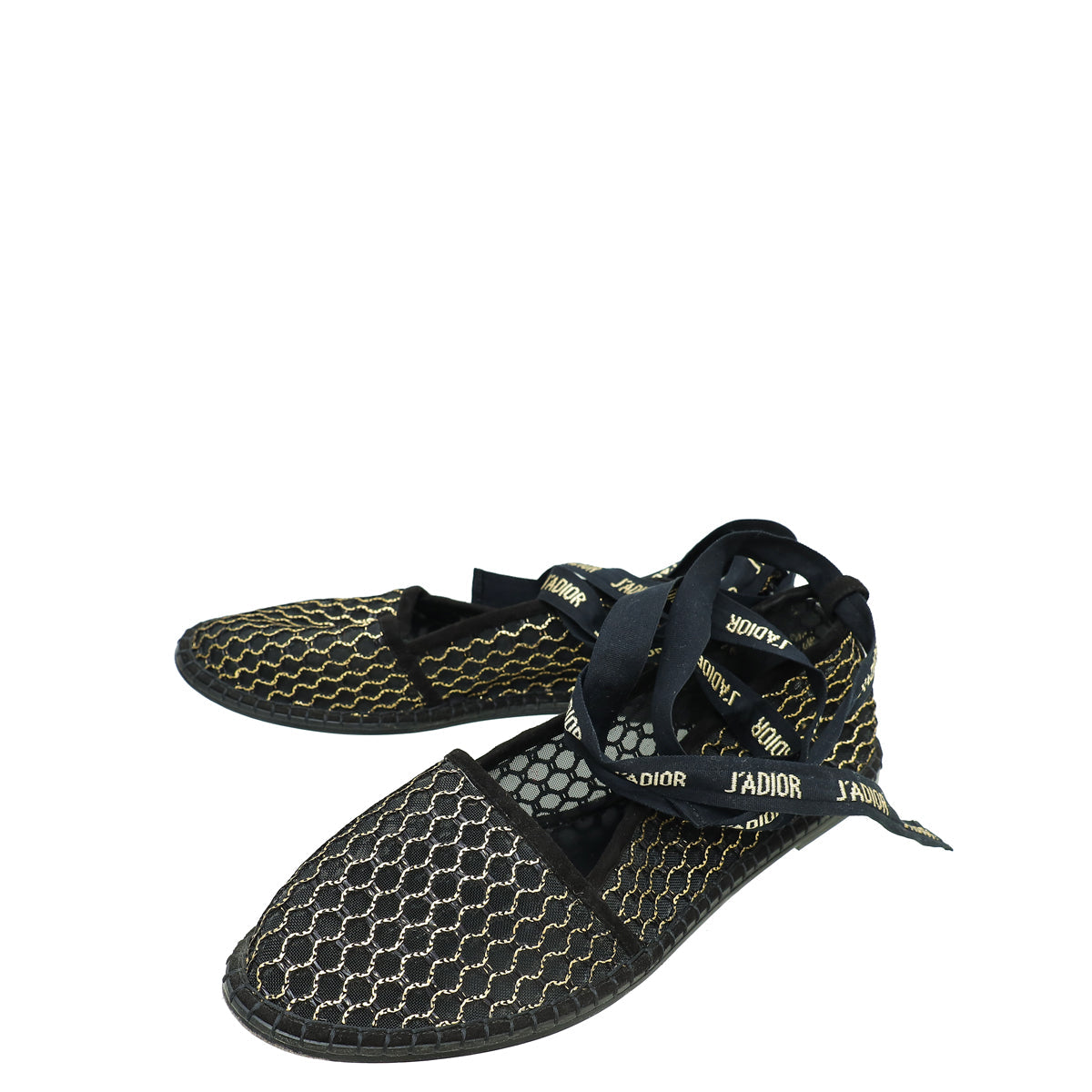 Dior Shoe Christian Bicolor Mesh J'a Ankle Tie Ballerina Shoes
