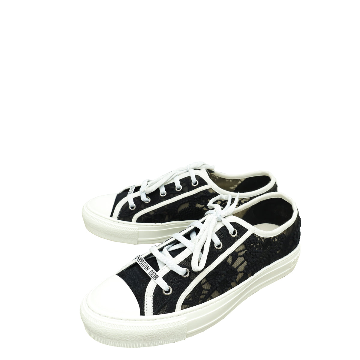 Dior Shoe Christian Macrame Walk N' Sneakers 40.5 Black Embroidered Shoes