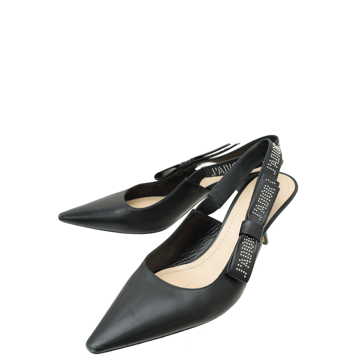 Dior Sling Bag Christian J'a Studded Slingback Pump 40.5 Leather Black Shoes