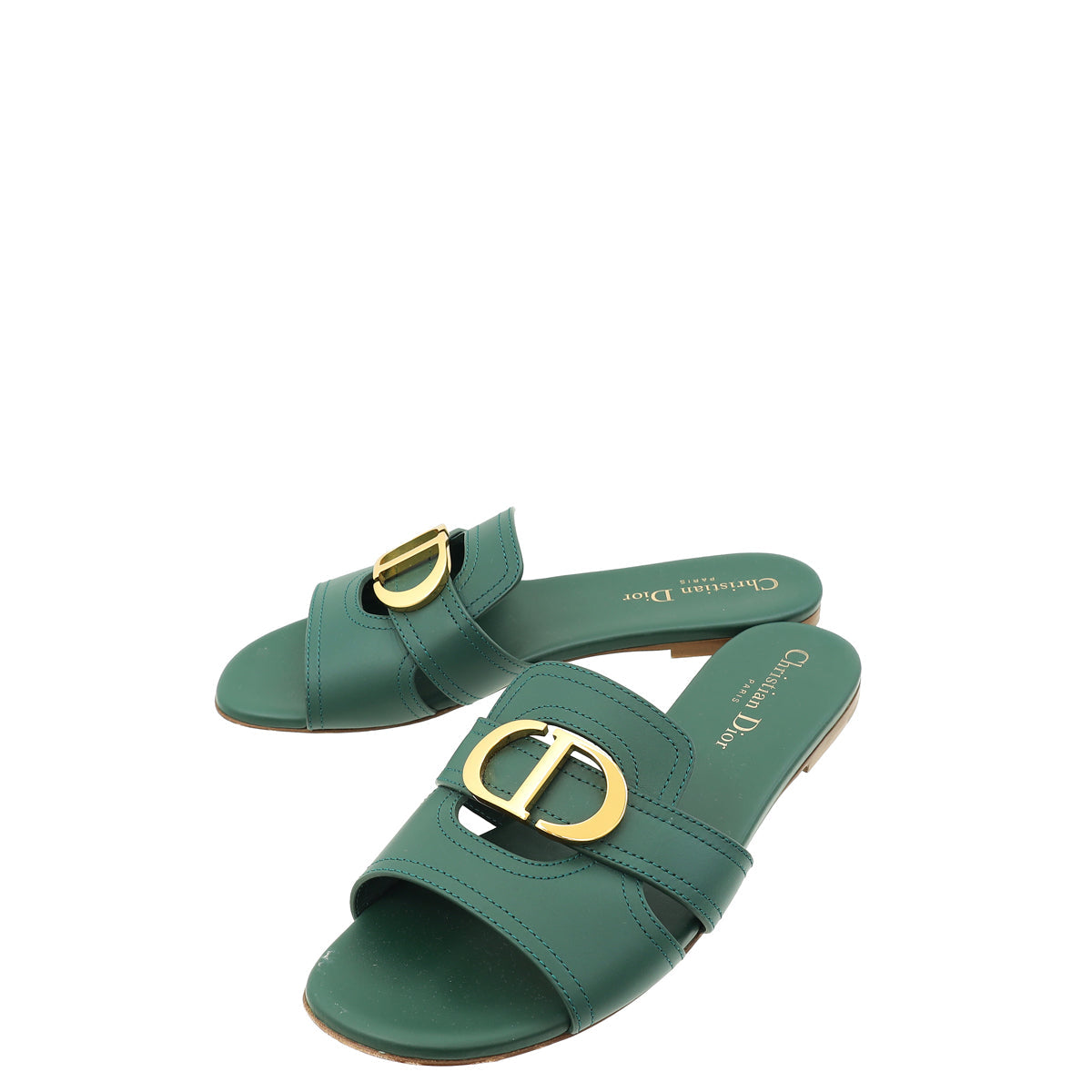 Dior Shoe Christian Leaf 30 Montaigne Flat Sandal 37.5 Green Shoes
