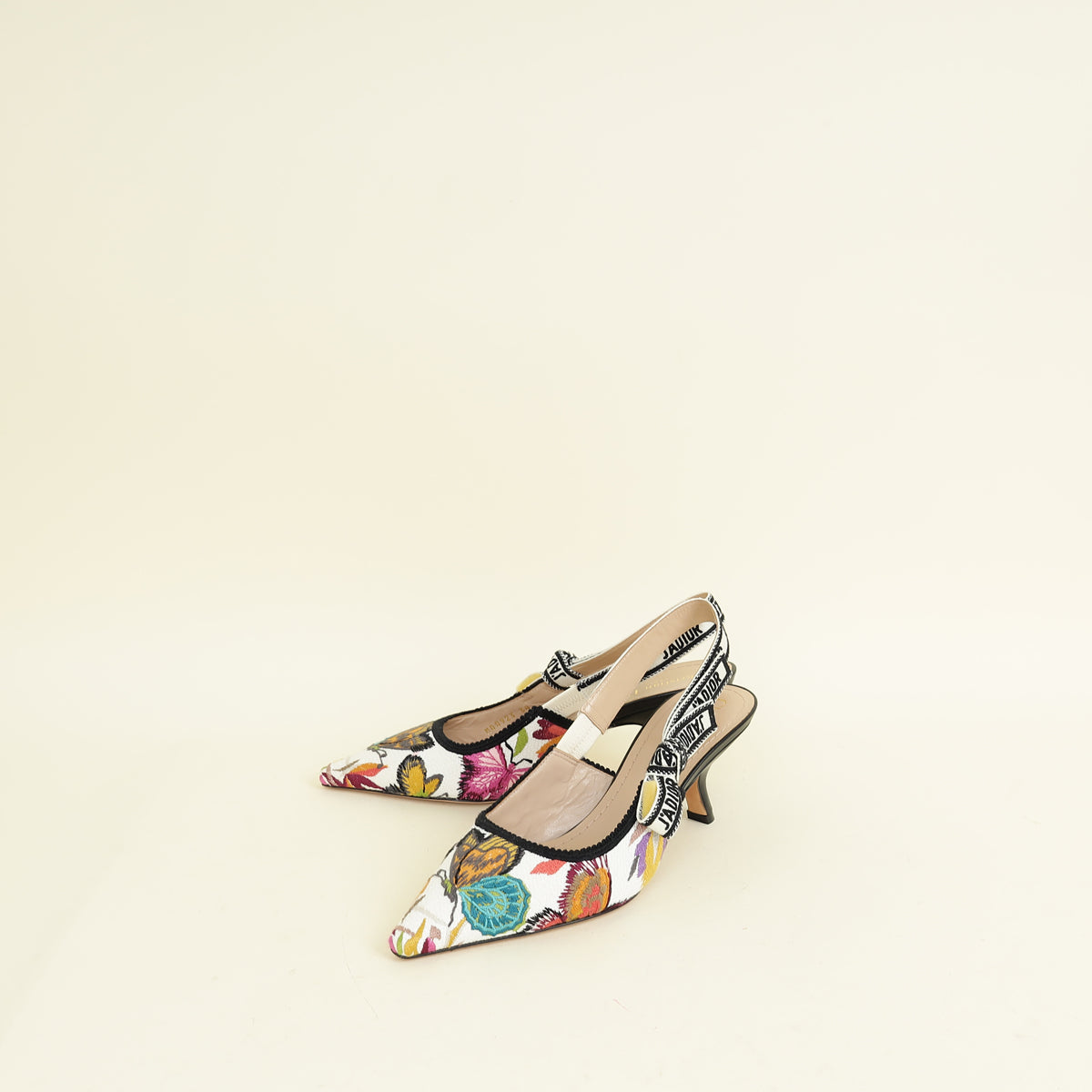 Dior Sling Bag Christian J'a Butterfly Slingback Pump 38 White Multicolor Embroidered Shoes