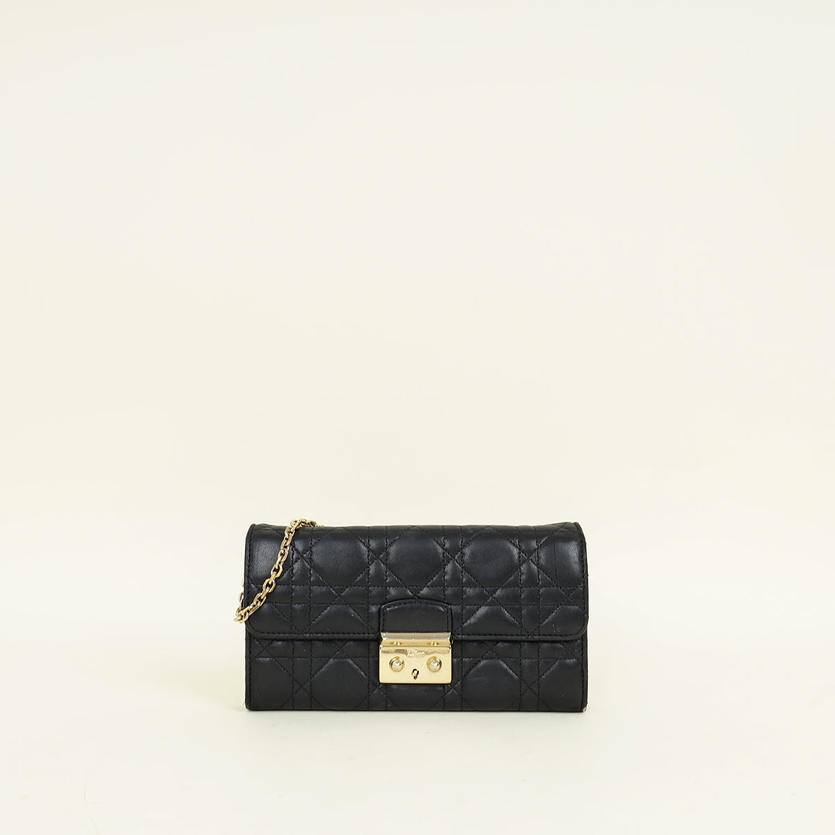 Dior Handbag Christian Cannage New Lock Wallet Black