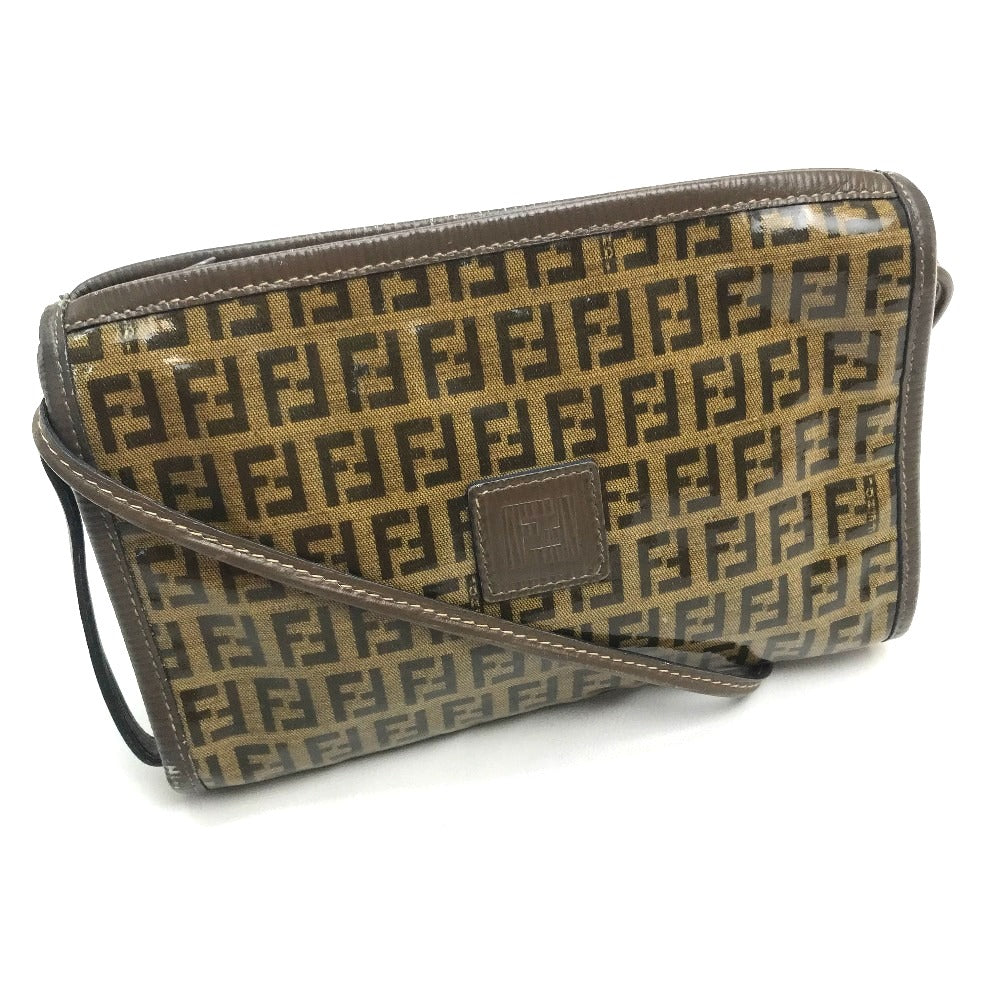 Fendi Shoulder Bag Plastics Crossbody Ff Zucca Pattern Women Leather Brown