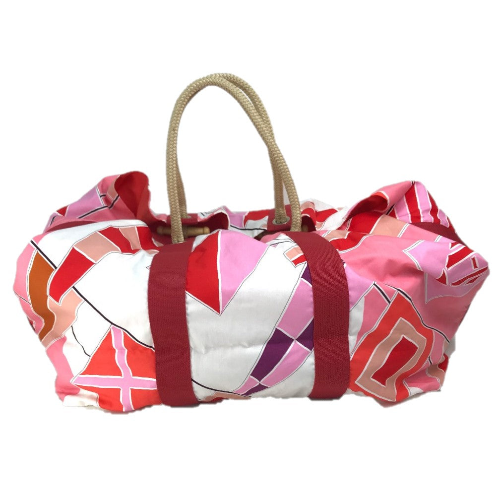 Hermes Tote Bag Cotton Type Beach Bag Cabas Drapeaux Red Pink