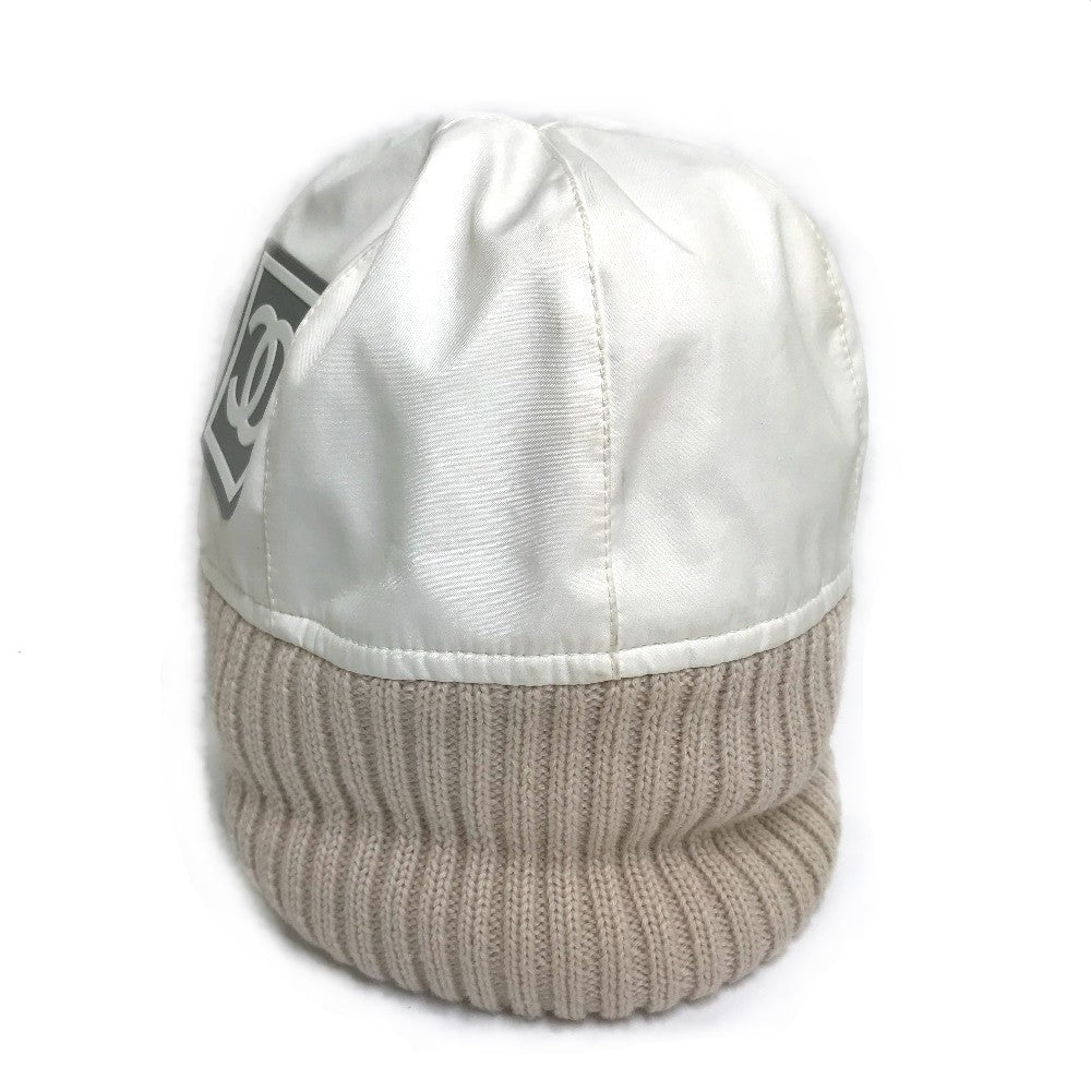 Chanel Knit hat polyester CC COCO Mark Beige Ivory