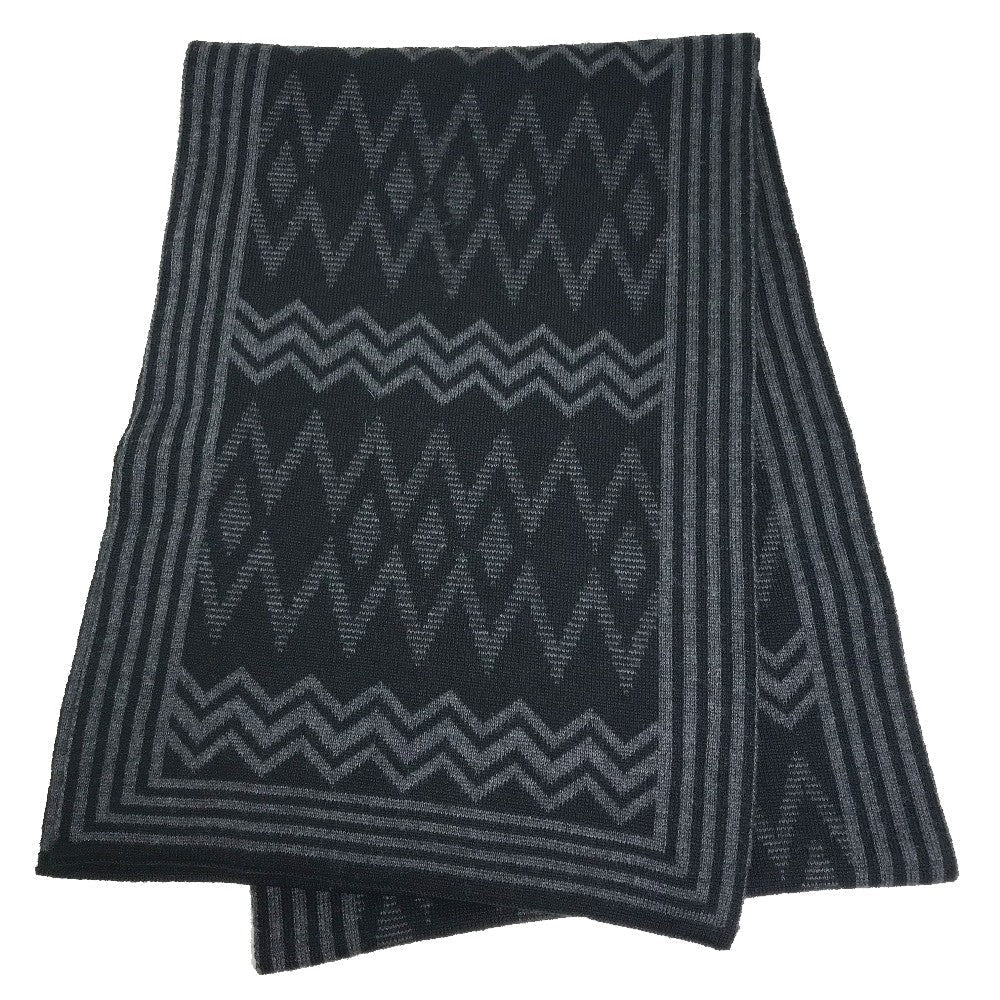 Louis Vuitton Scarf Chevron stripes Wool Black Grey Apparel