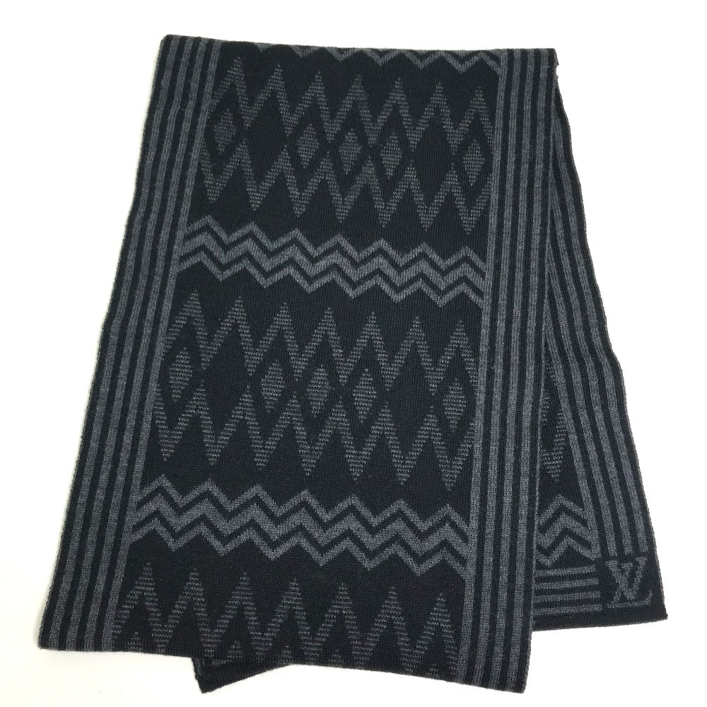 Louis Vuitton Scarf Chevron stripes Wool Black Grey Apparel