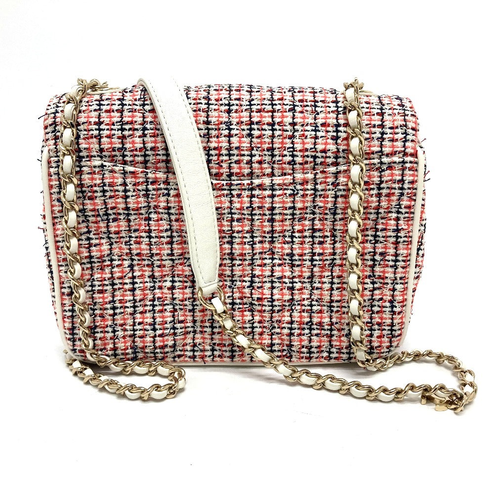 Chanel Tweed x CC COCO Mark flap White Red Pochette Leather Clutch Bag