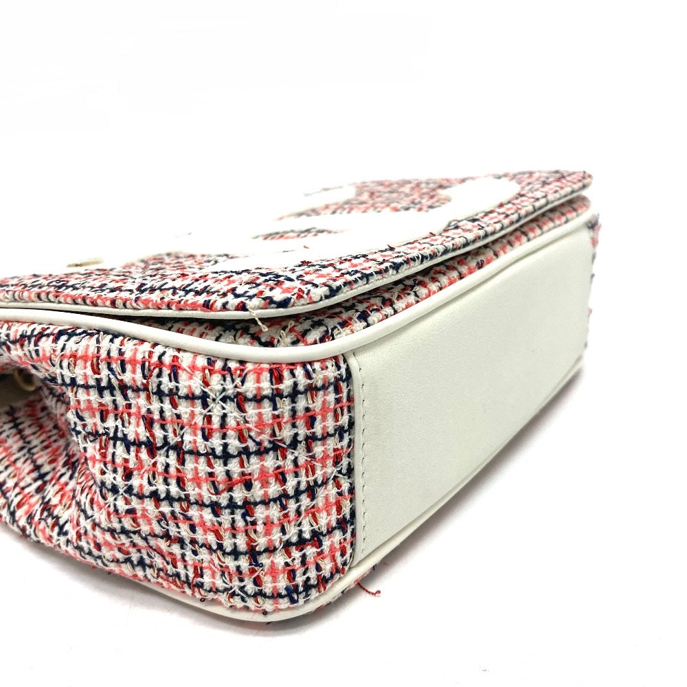 Chanel Tweed x CC COCO Mark flap White Red Pochette Leather Clutch Bag