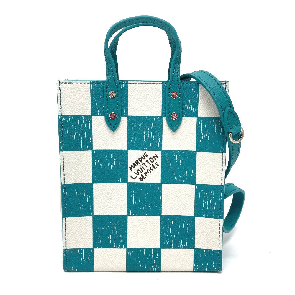 Louis Vuitton N60495 damier checkerboard Sac PlatXS Leather Blue Shoulder Bag