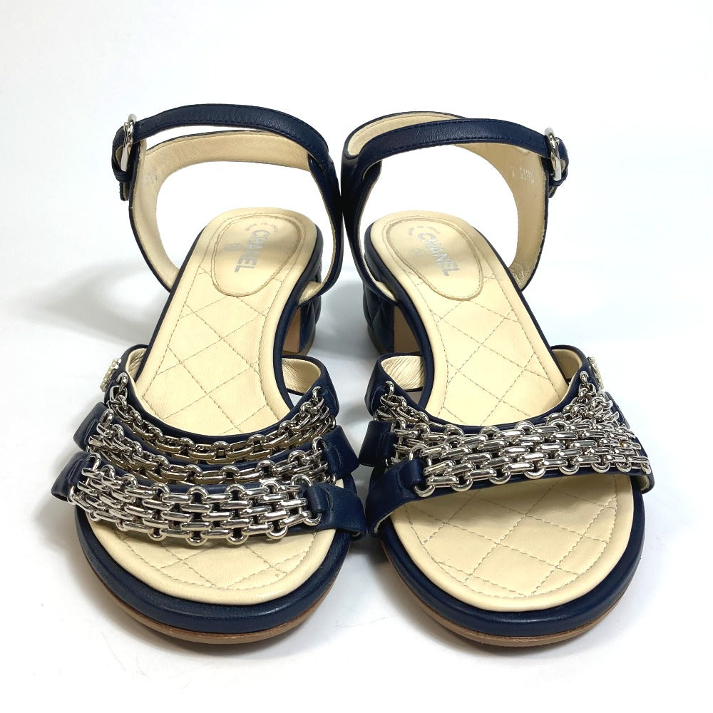 CHANEL Sandals G31704 lambskin Navy CC COCO Mark Shoes Matrasse Women 36.5C  
