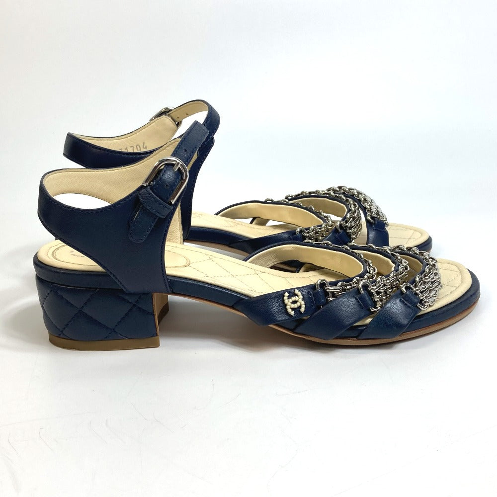 CHANEL Sandals G31704 lambskin Navy CC COCO Mark Shoes Matrasse Women 36.5C  