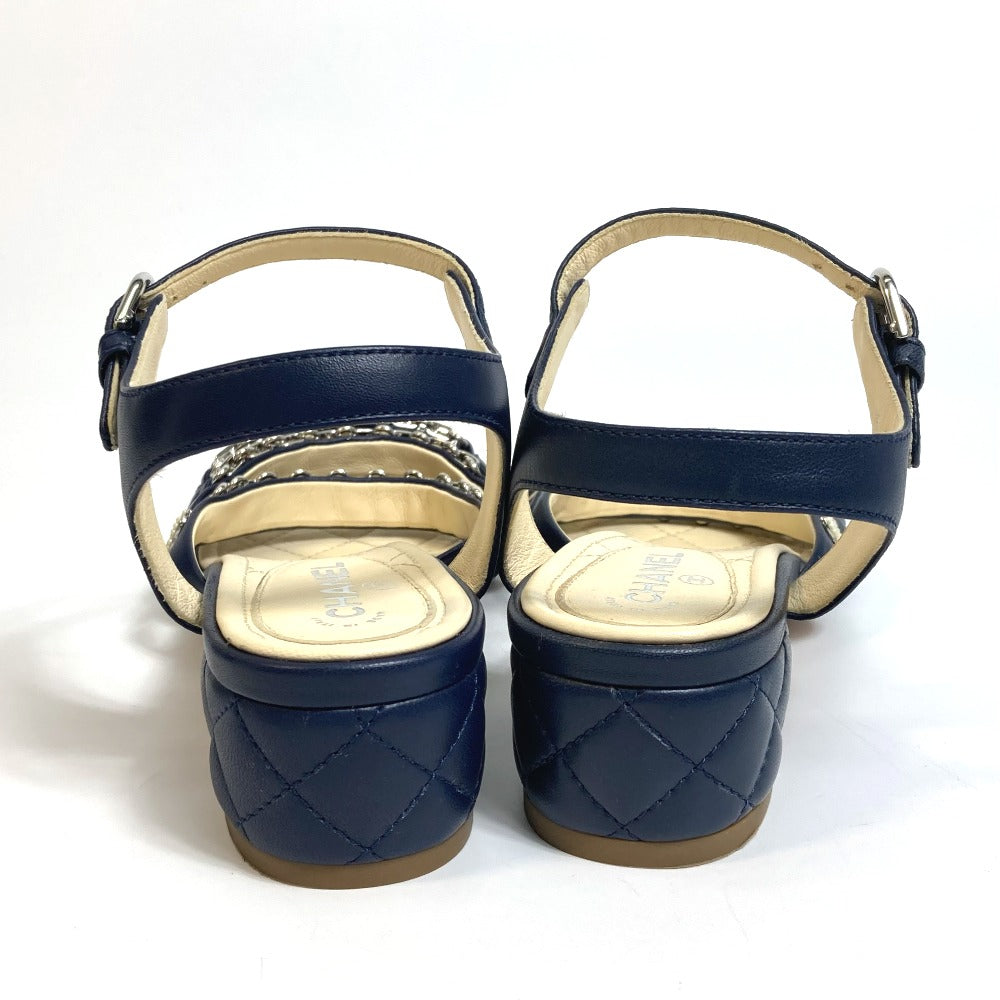 CHANEL Sandals G31704 lambskin Navy CC COCO Mark Shoes Matrasse Women 36.5C  