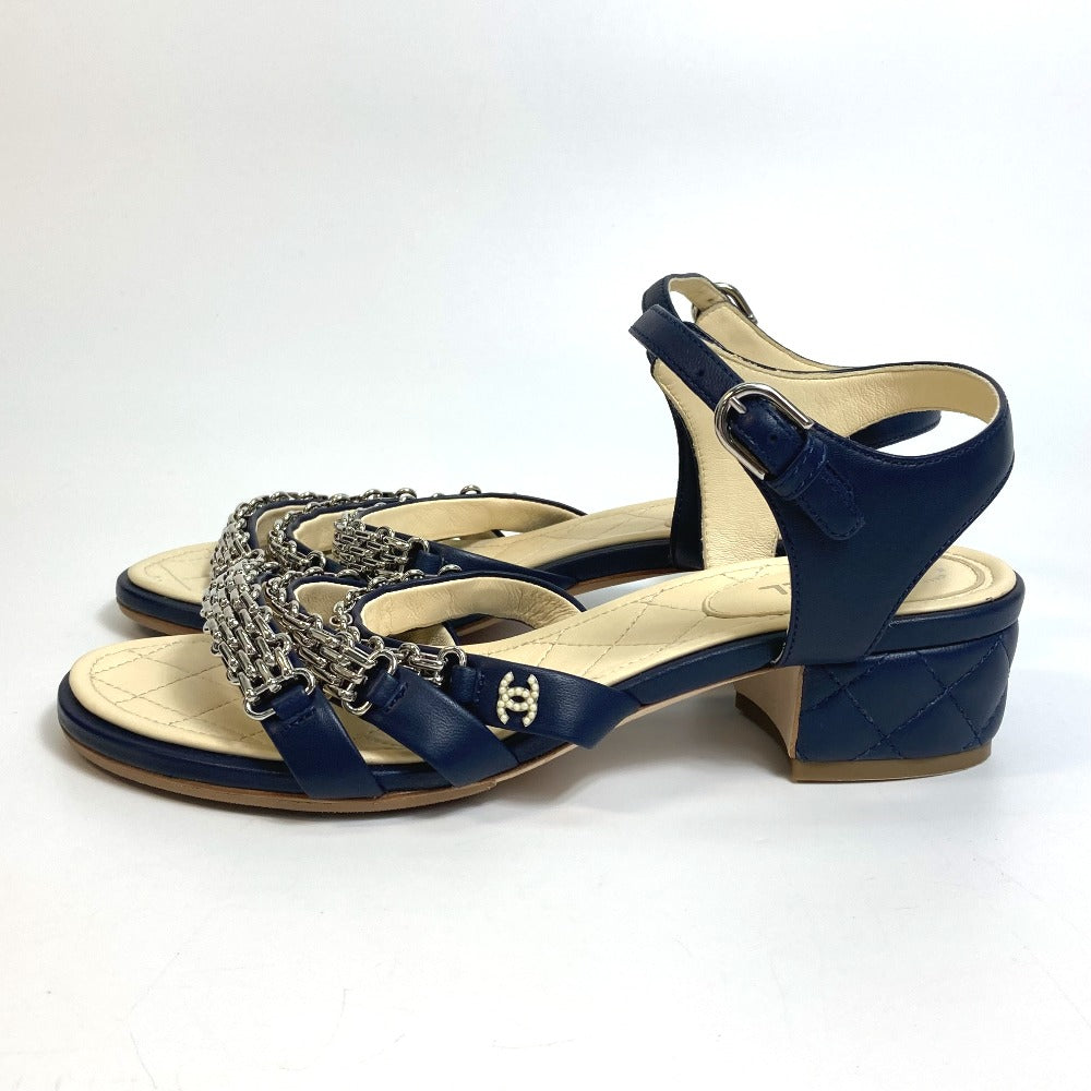 CHANEL Sandals G31704 lambskin Navy CC COCO Mark Shoes Matrasse Women 36.5C  