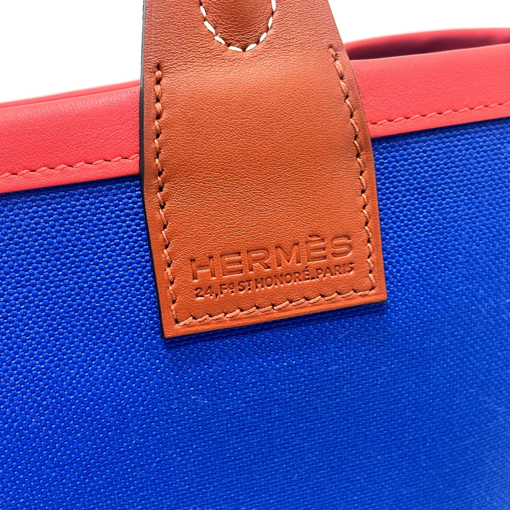 Hermes Handbag Toile Vaux Swift Steeple Women Blue Travel Bag
