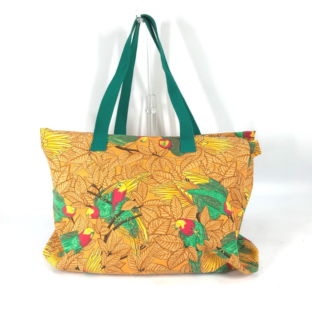 Hermes Tote Bag Bird Motif Bird Pattern Canvas Orange Large