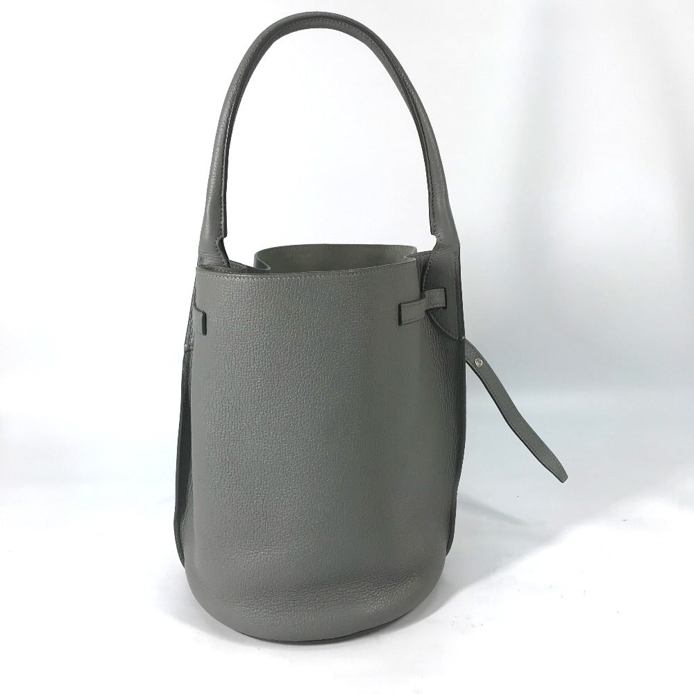 Gray Shoulder Bag With Pouch Big Bag Leather Bucket