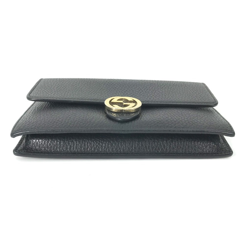 Gucci Interlocking G Leather Black Chain Wallet Case