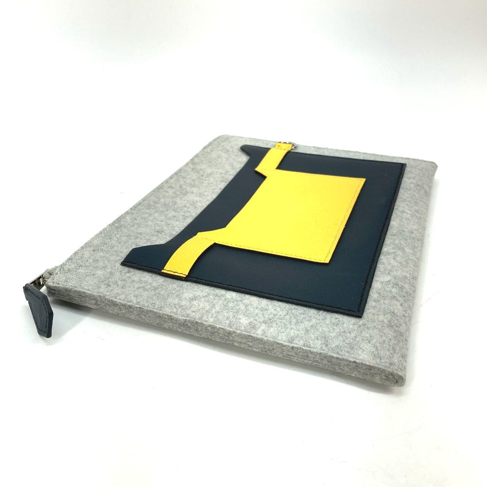 Hermes Clutch Bag Felt Epsom Pouch To Doo Mens Gray Yellow