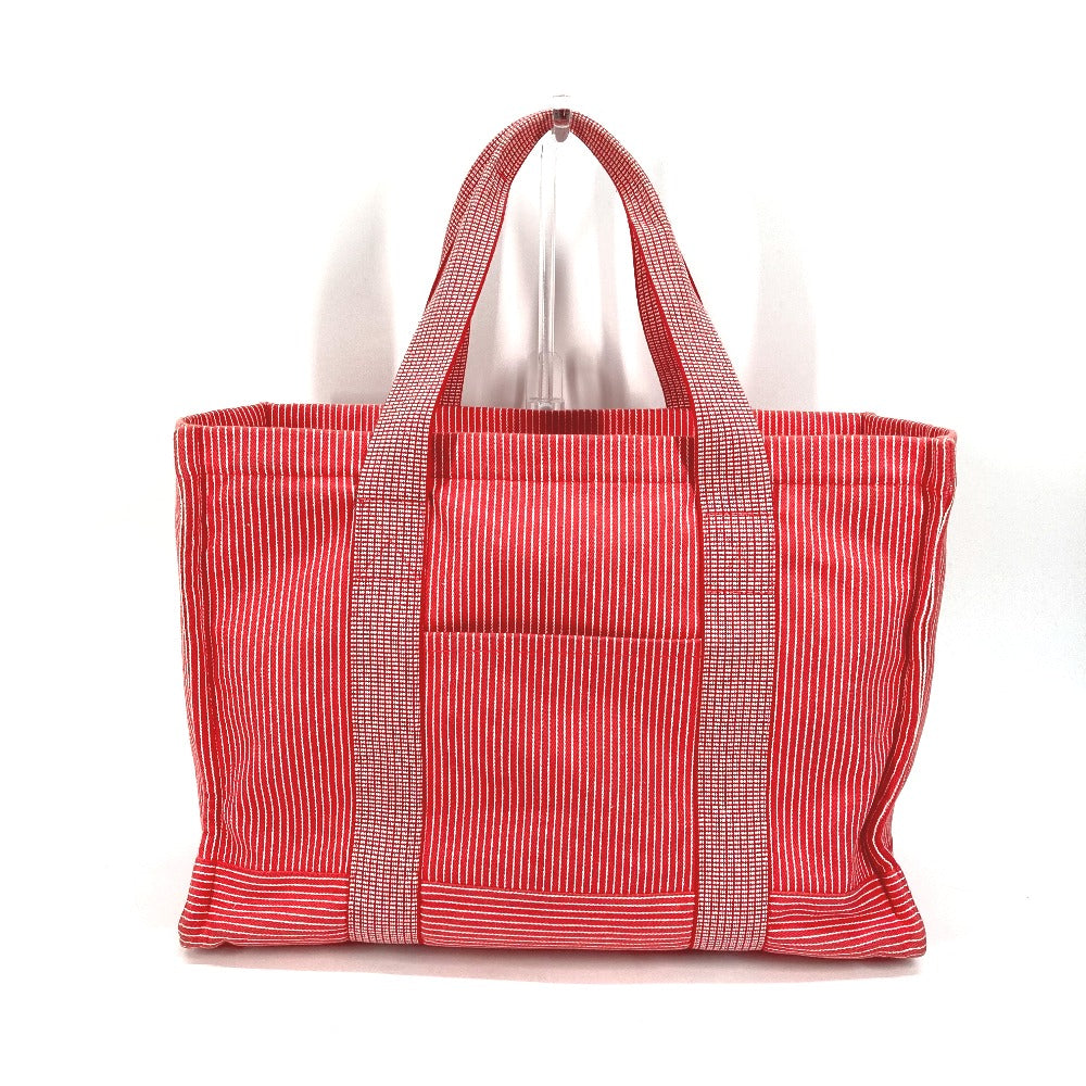 Hermes Tote Bag Mothers Bag Caval Horse Cheval Stripes Canvas Red