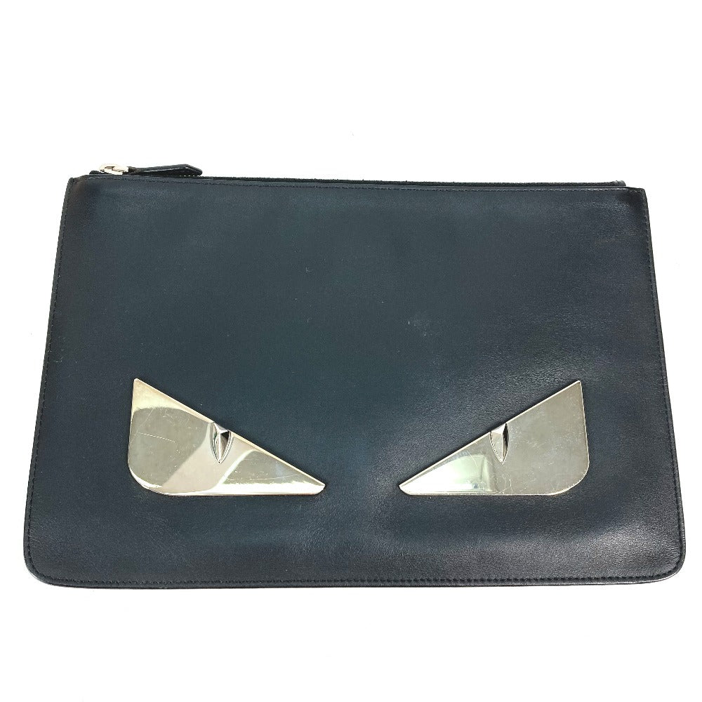 Fendi Clutch Bag 7N0078 Monster Bugs Mens Leather Black