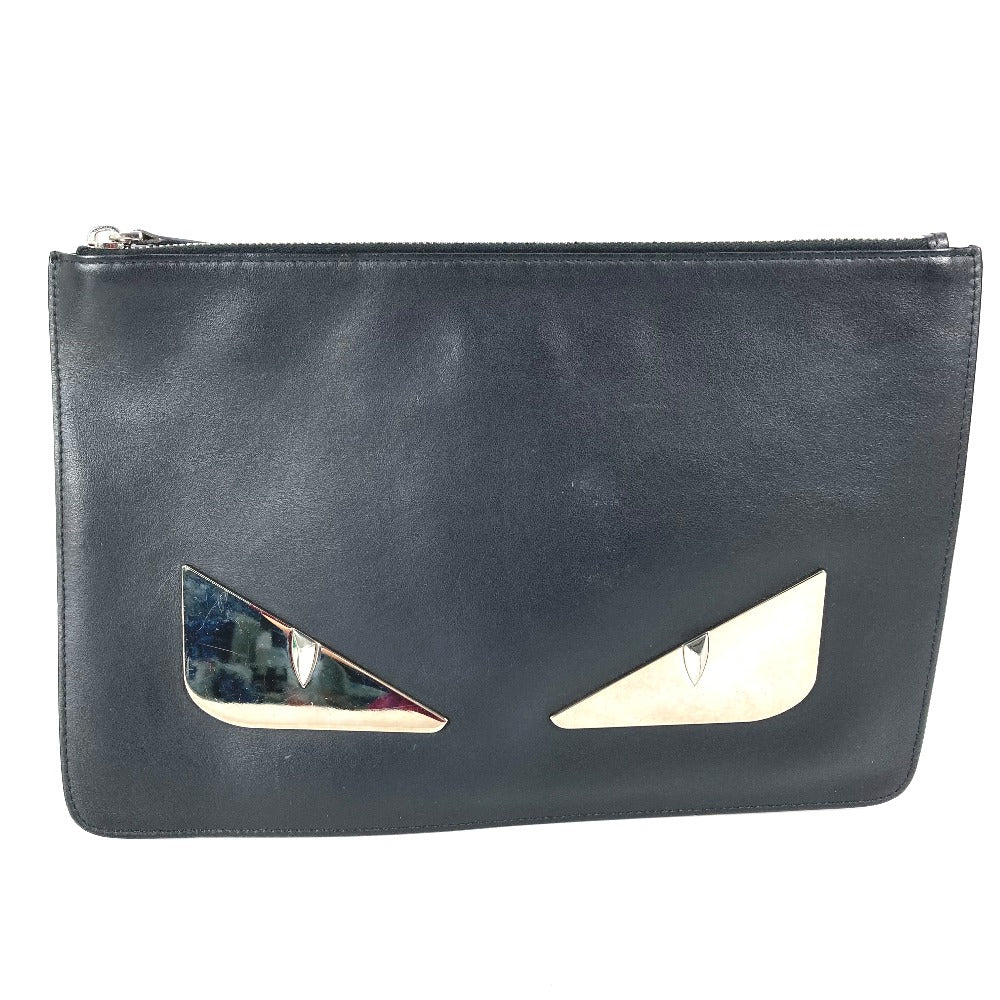 Fendi Clutch Bag 7N0078 Monster Bugs Mens Leather Black