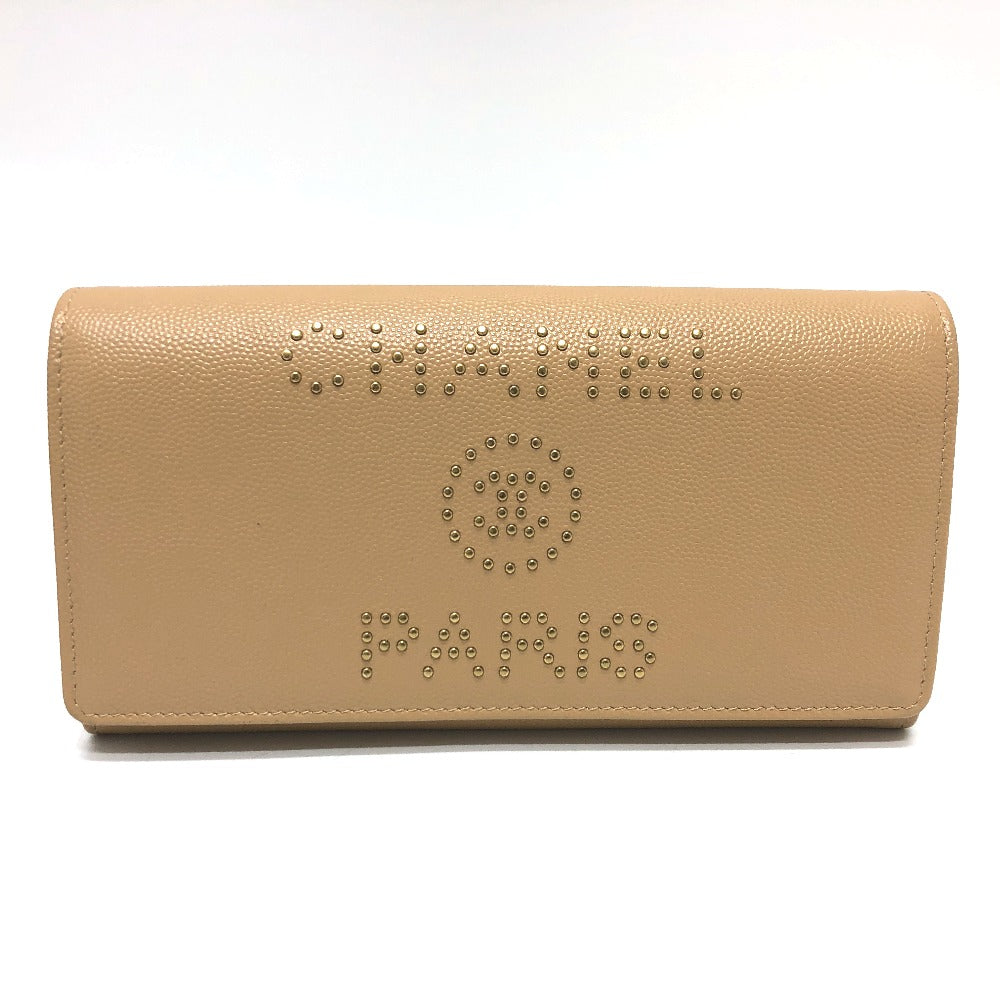 CHANEL Long Wallet Purse Caviar skin beige Long wallet Studs logo Women  