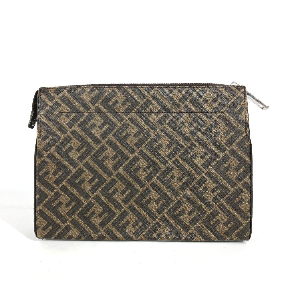 Fendi Clutch Bag 7Va564 Zucca Mens Leather Canvas Brown