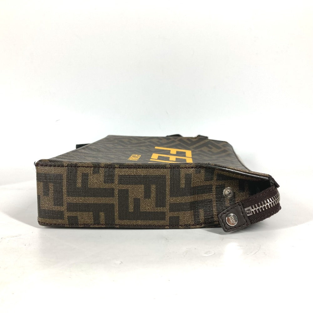 Fendi Clutch Bag 7Va564 Zucca Mens Leather Canvas Brown