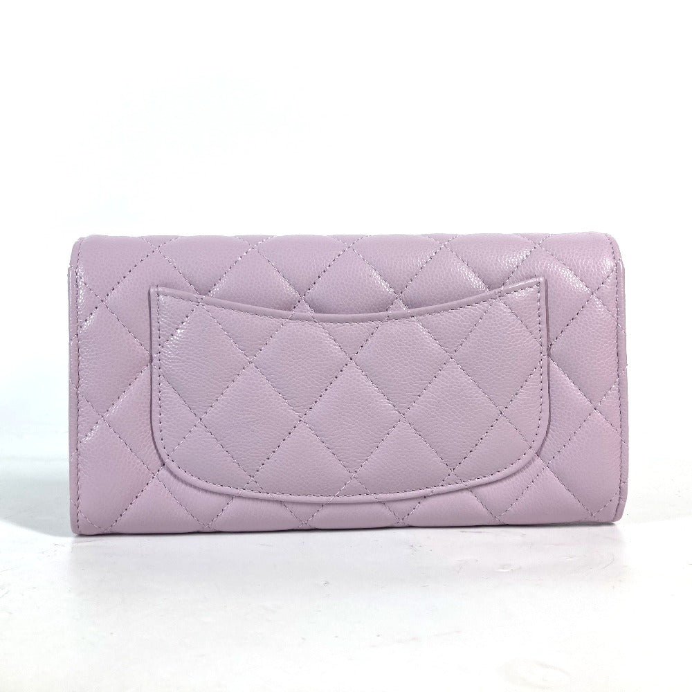 CHANEL Long Wallet Purse AP0241 Caviar skin Light purple CC COCO Mark Classic Quilted Matelasse Women  