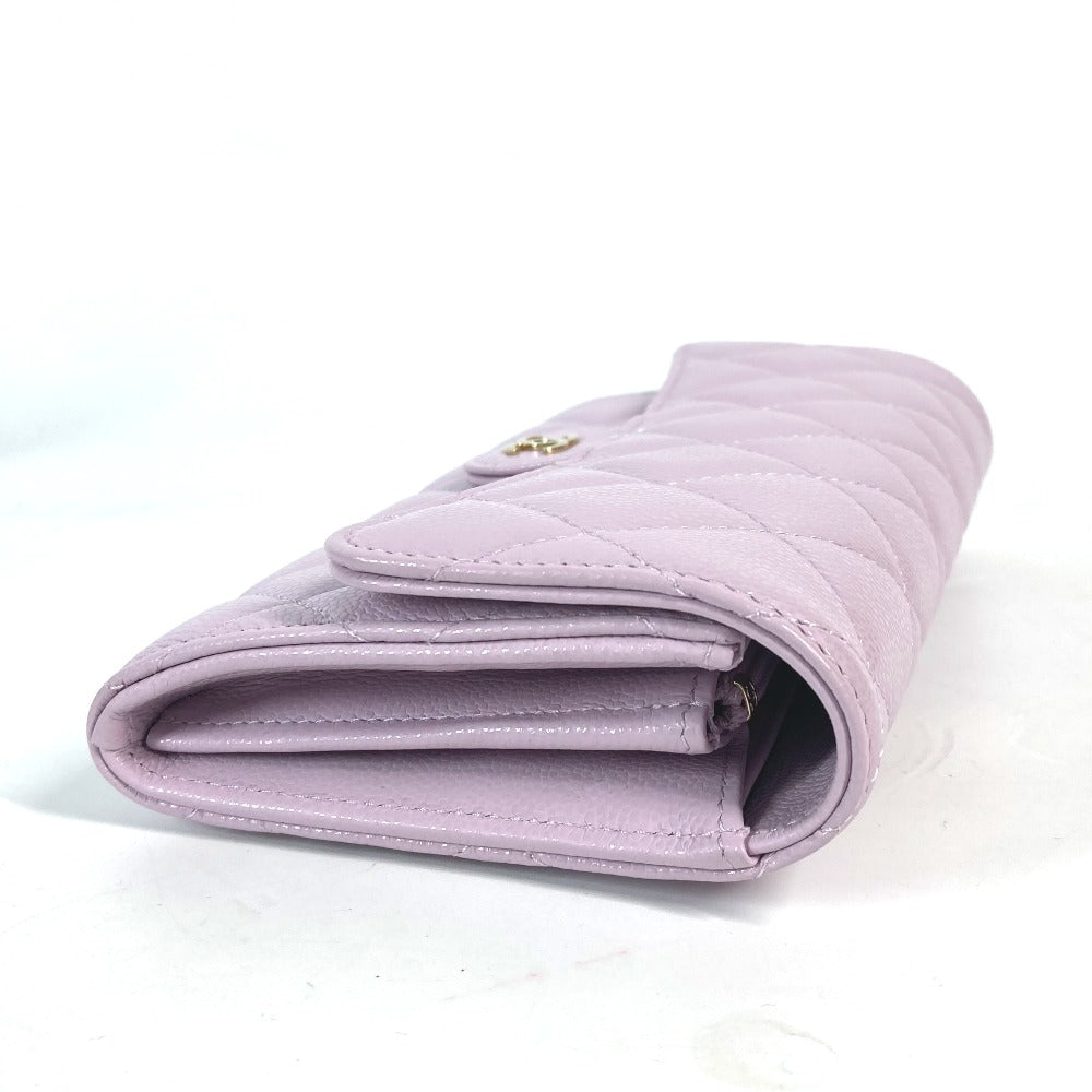 CHANEL Long Wallet Purse AP0241 Caviar skin Light purple CC COCO Mark Classic Quilted Matelasse Women  