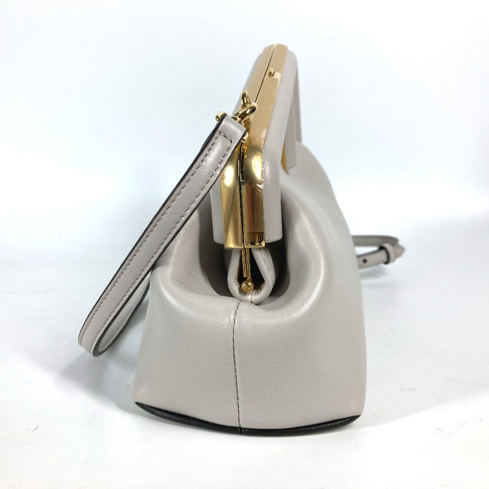 Fendi Clutch Bag 8Bp129 Type Shoulder Crossbody Pochette First Leather White Gray