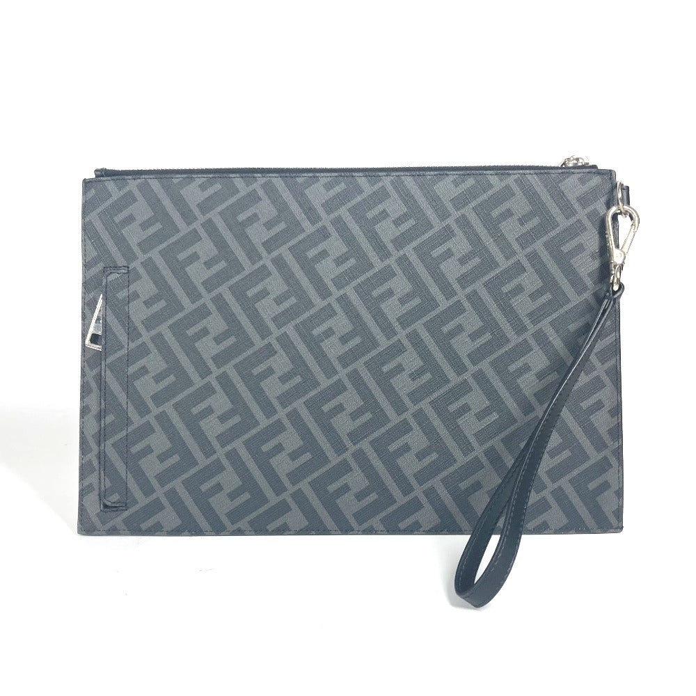 Fendi Clutch Bag 7N0110 Grey Flat Slim Slim Diagonal Leather Black Gray Shoes