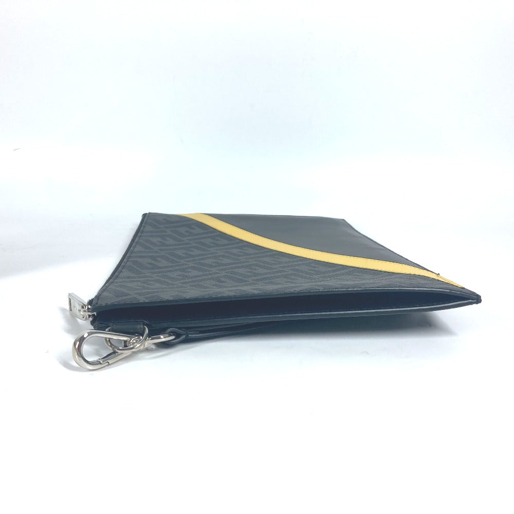 Fendi Clutch Bag 7N0110 Grey Flat Slim Slim Diagonal Leather Black Gray Shoes
