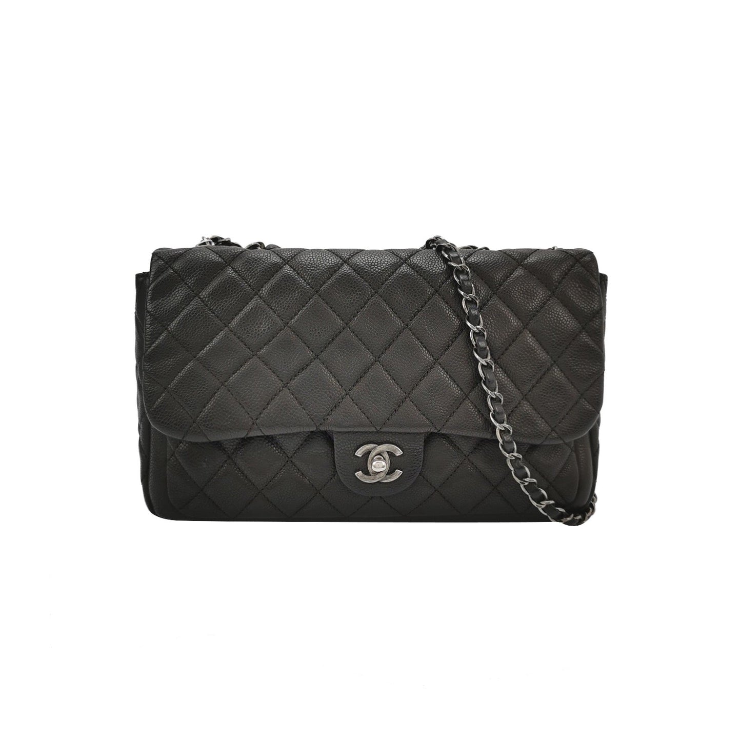 Chanel Now Forever Jumbo Flap Lambskin Hardware Black Silver Shoulder Bag