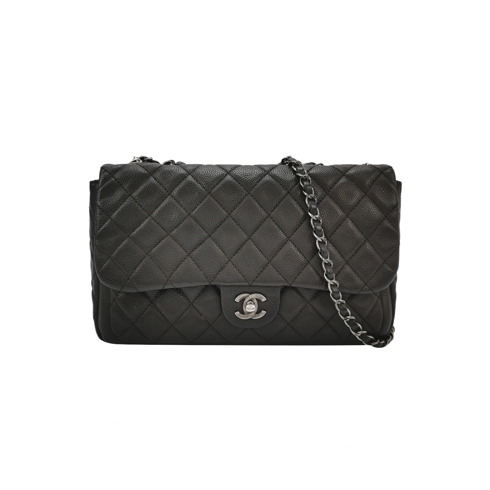 Chanel Now Forever Jumbo Flap Lambskin Hardware Black Silver Shoulder Bag