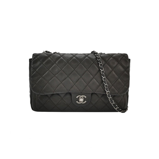 Chanel Now Forever Jumbo Flap Lambskin Hardware Black Silver Shoulder Bag