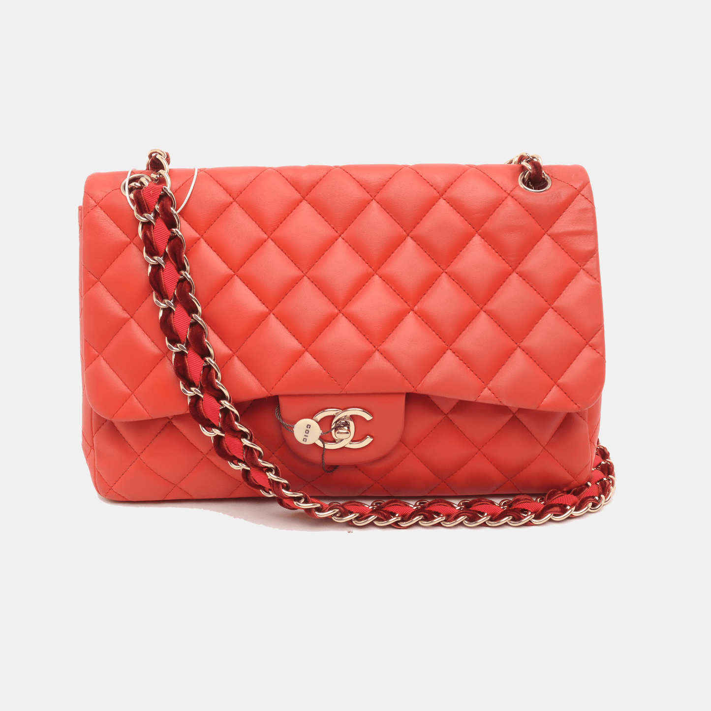 Chanel Classic Flap Hardware Velvet Red Gold Leather Handbag