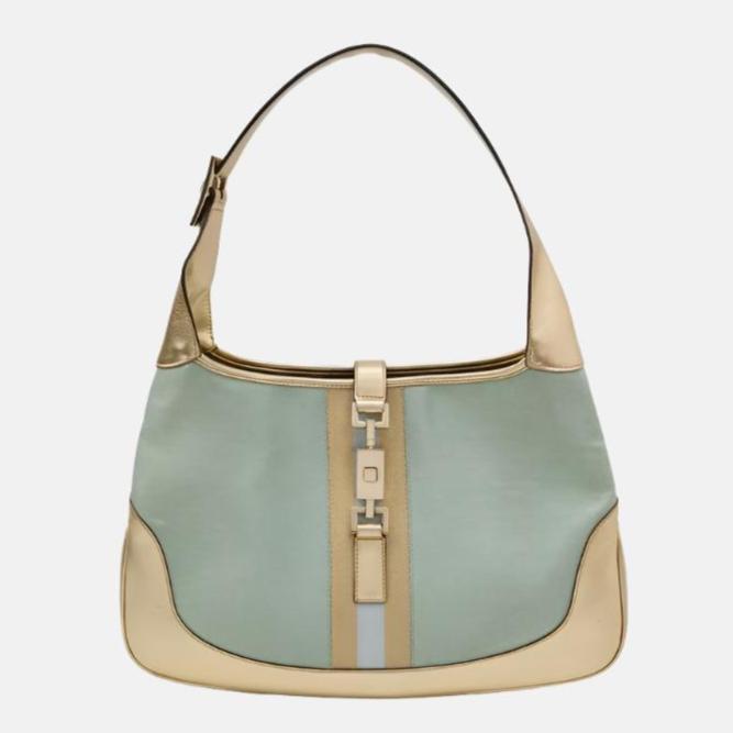 Gucci Jackie Leather Nylon Blue Gold Shoulder Bag Medium 1